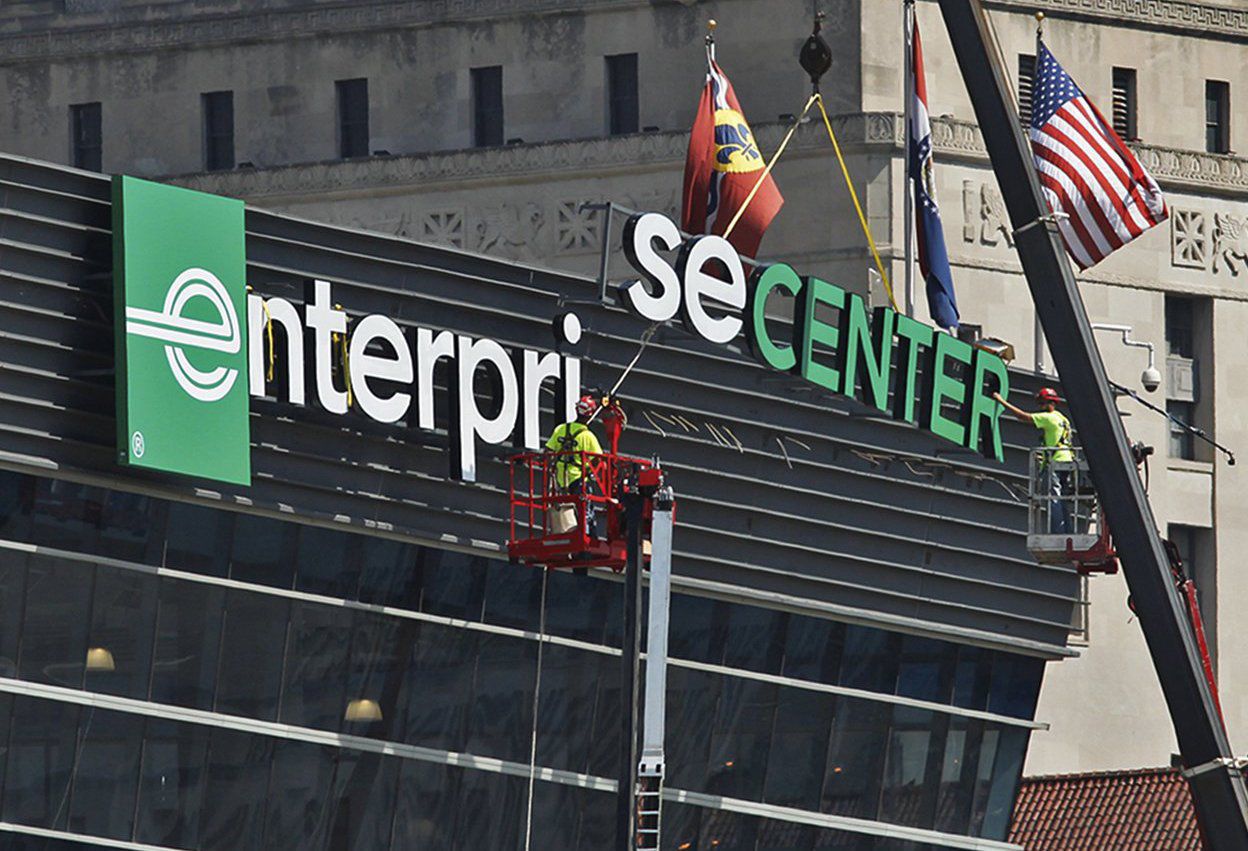 Enterprise Center sign goes up